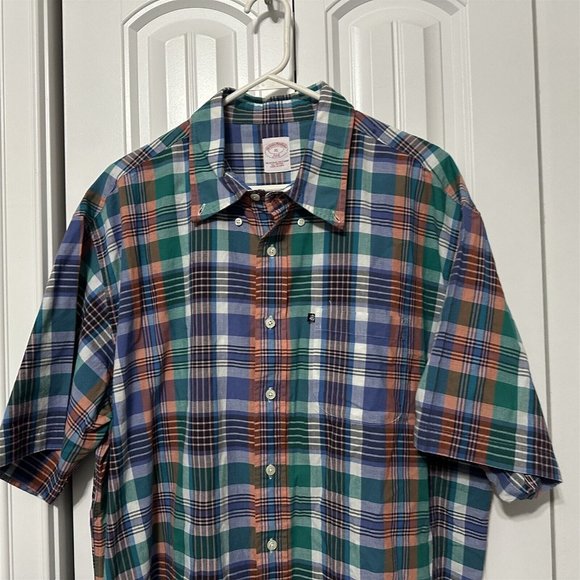Brooks Brothers Shirt 346 Mens Plaid Button Down Madras X Large Short Sleeve - Picture 2 of 7